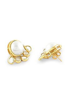 Gold Plated Mirror & Pearl Hoop Earrings