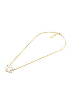 Gold Plated Mirror & Pearl Long Necklace