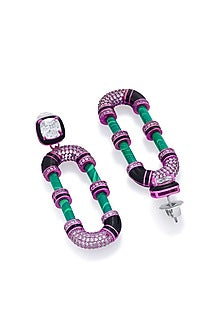 Hyper Pink Colored Plated Crystal Dangler Earrings