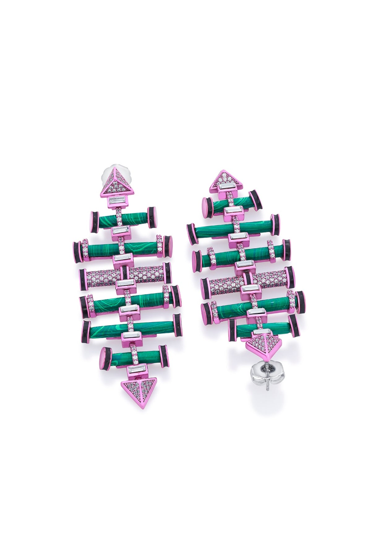 Hyper Pink Colored Plated Geometric Dangler Earrings