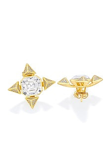 Gold Plated Crystal & Gold CZ Stone Star Stud Earrings