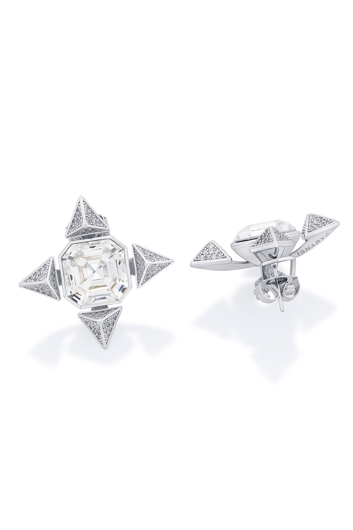 Black Rhodium Finish Crystal & White CZ Star Stud Earrings