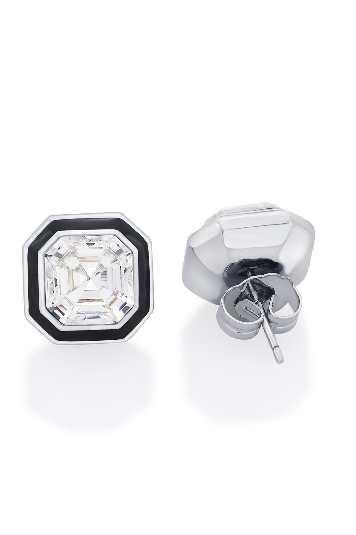Black Rhodium Finish Green Crystal Stud Earrings