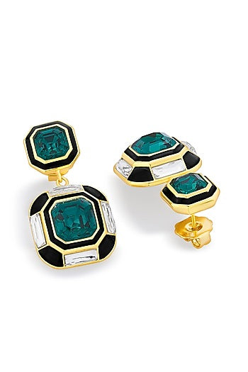 Gold Plated Green Crystal Dangler Earrings
