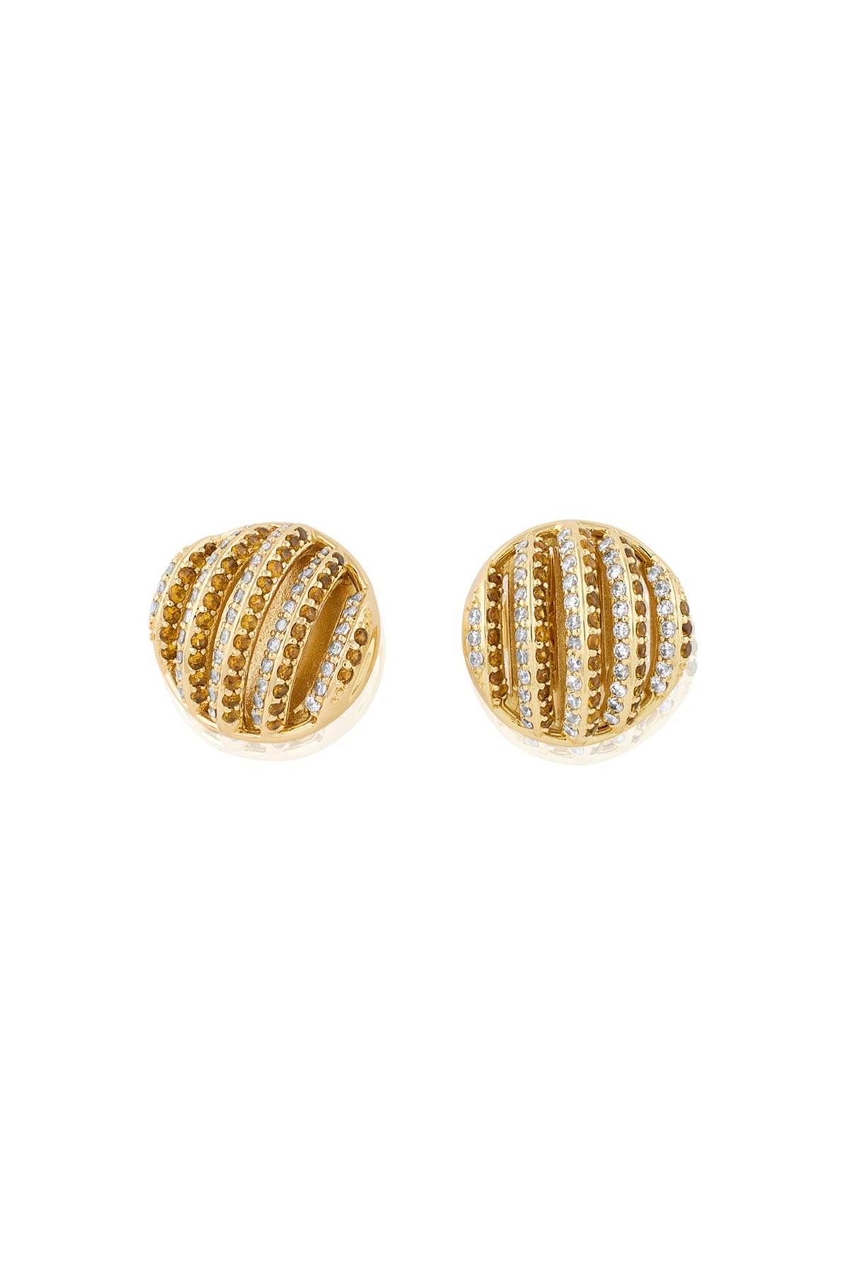Gold Plated CZ Stone Enameled Bling Button Stud Earrings