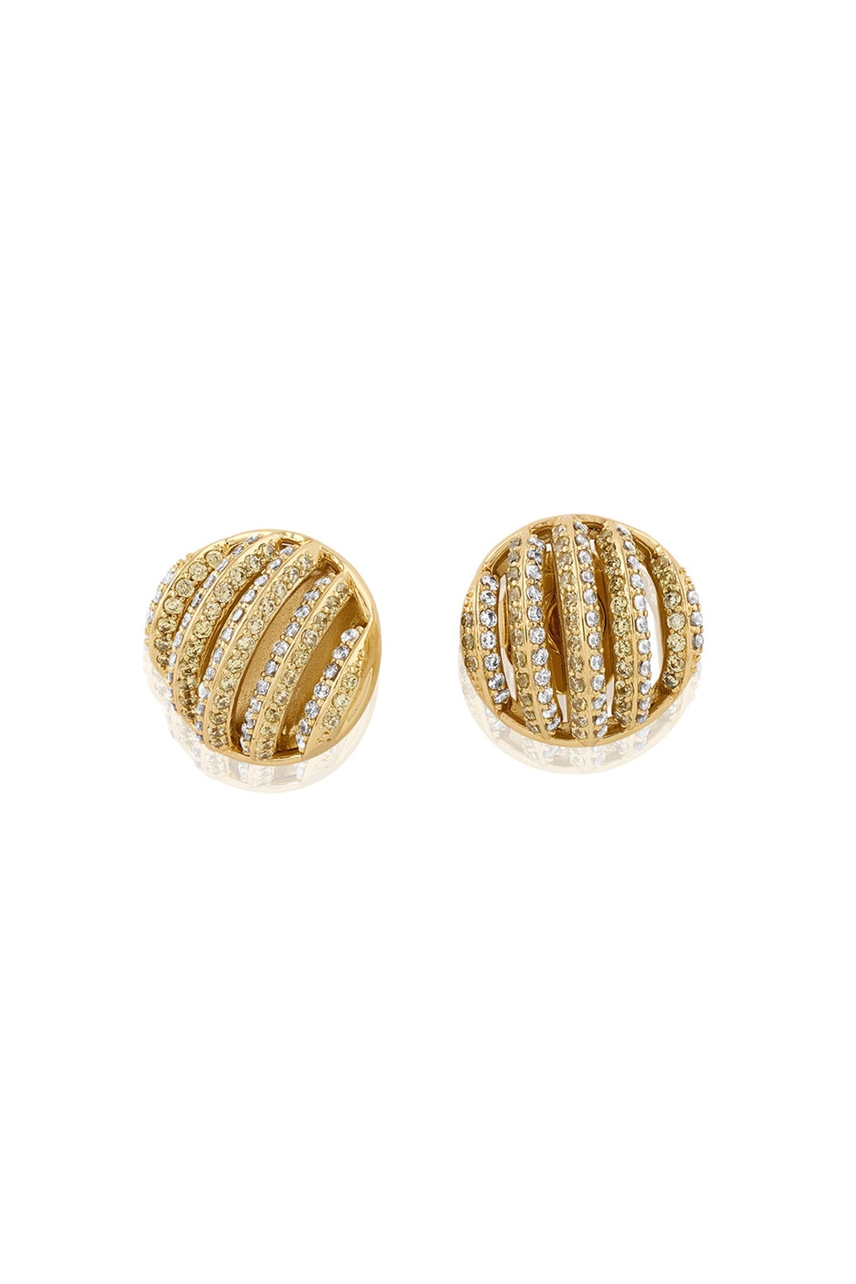 Gold Plated CZ Stone Enameled Bling Button Stud Earrings