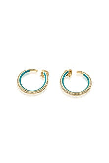 Gold Plated Turquoise Green CZ Stone Enameled Hoop Earrings