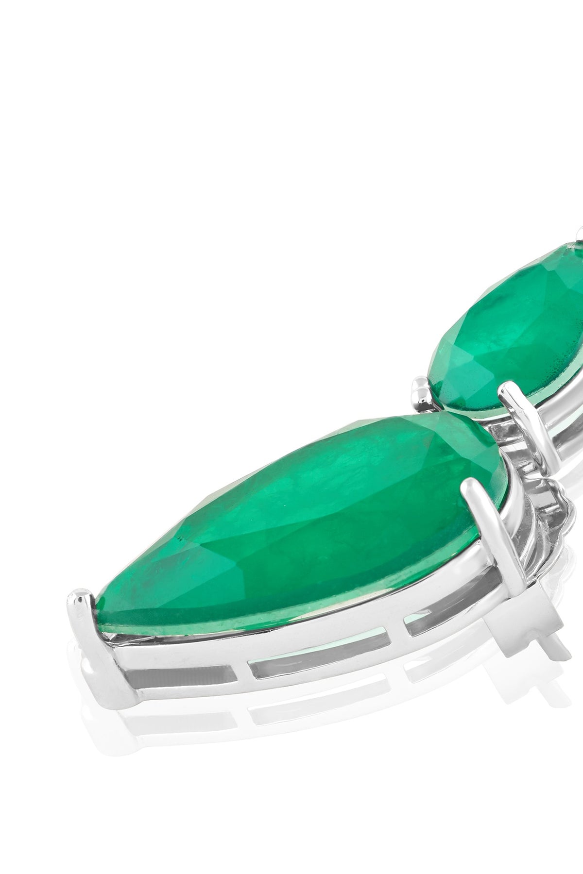 White Rhodium Finish Green Stone Stud Earrings