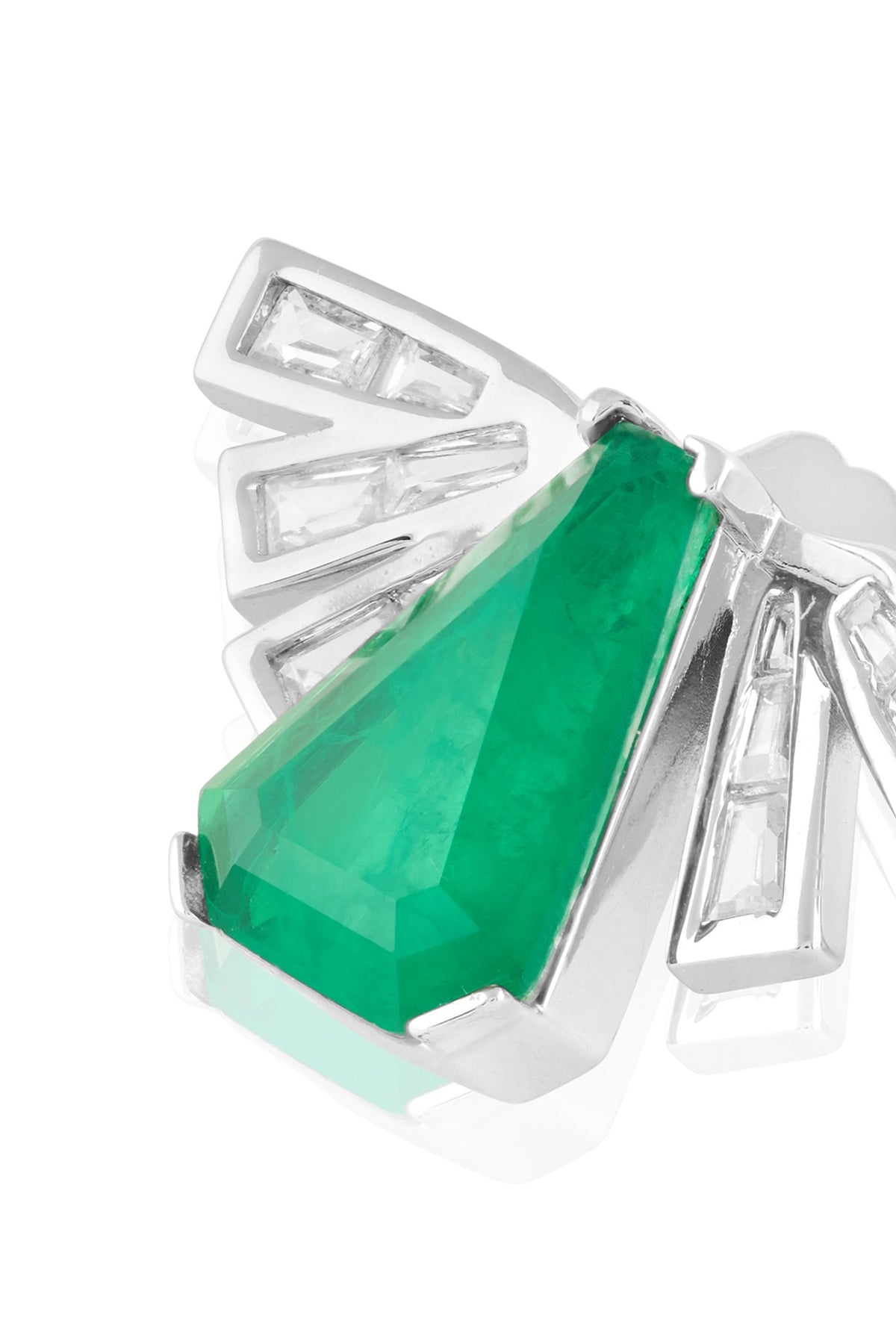 White Rhodium Finish Green Stone & Crystal Zirconia Stud Earrings
