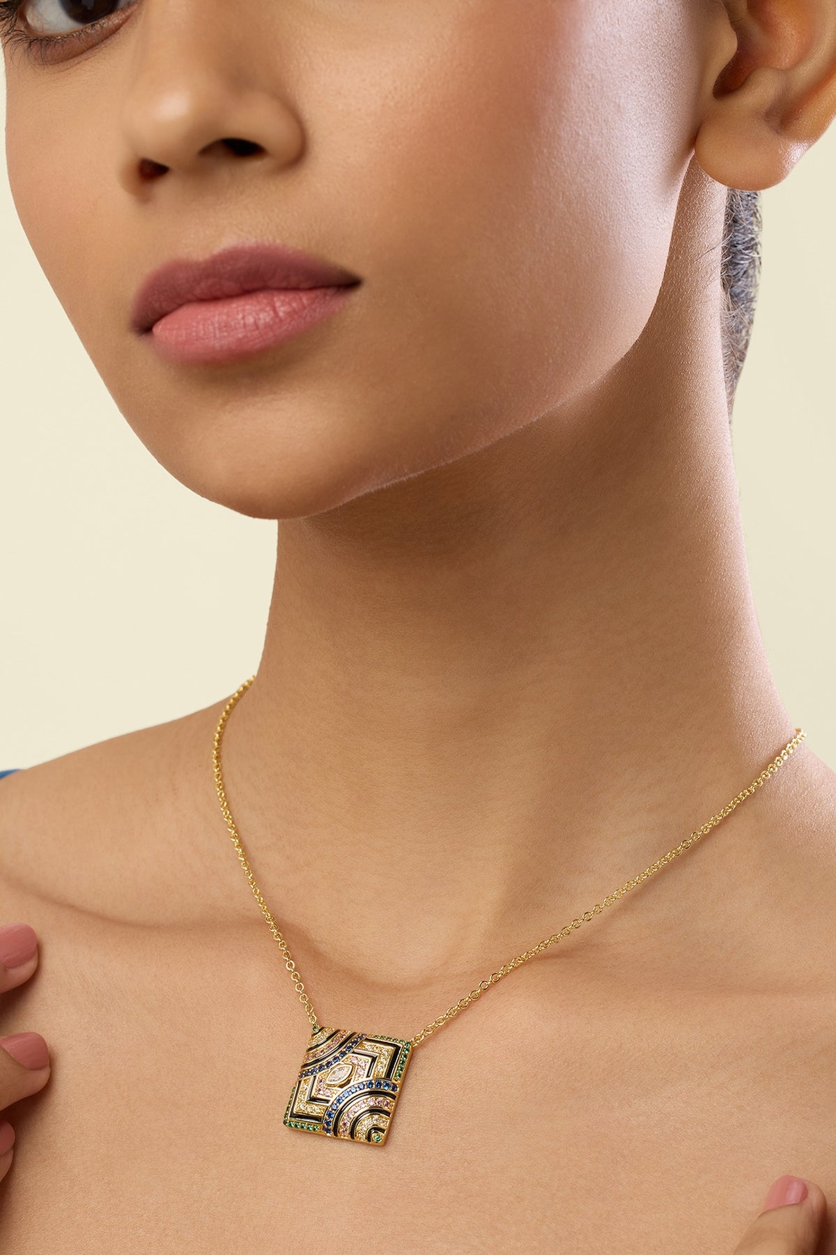 Gold Plated Crystal Zirconia Enameled Vyntra Pendant Necklace