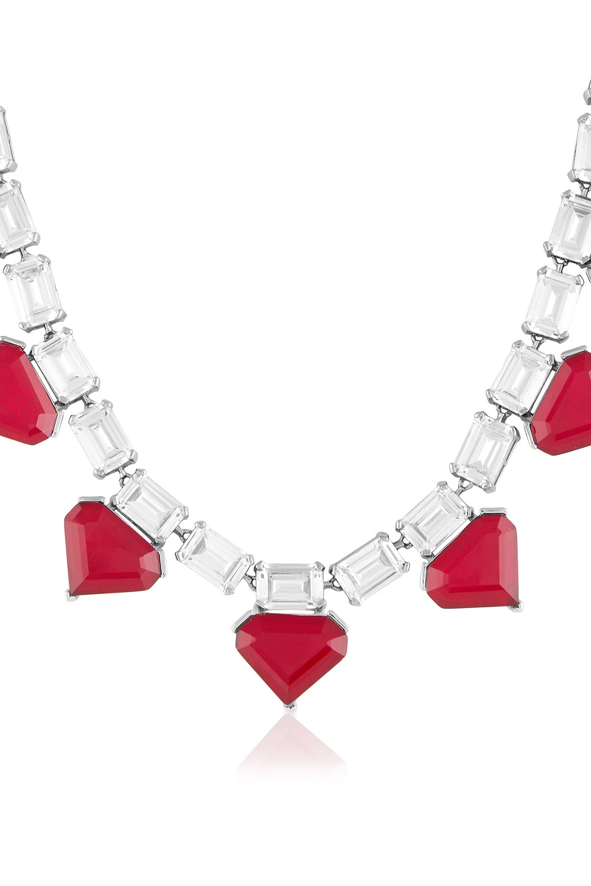 White Rhodium Finish Crystal Zirconia & Ruby Stone Necklace
