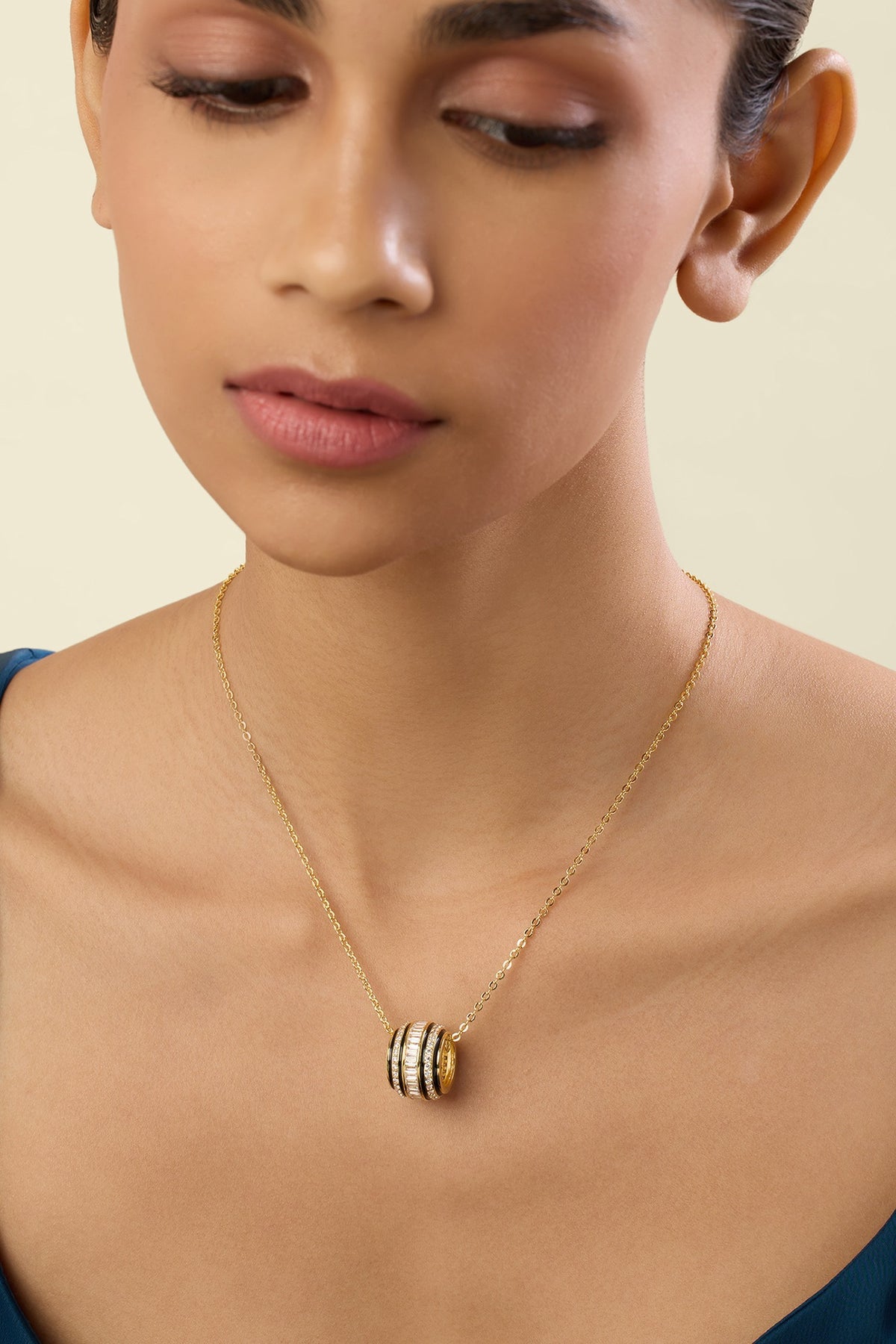 Gold Plated Crystal Zirconia Enameled Pendant Necklace