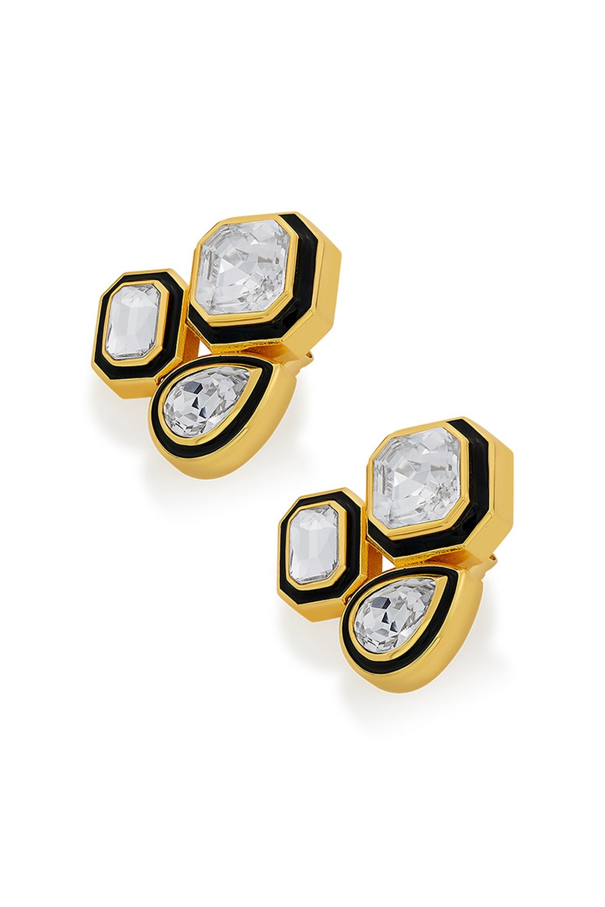 Gold Plated White Crystal Trio Stud Earrings