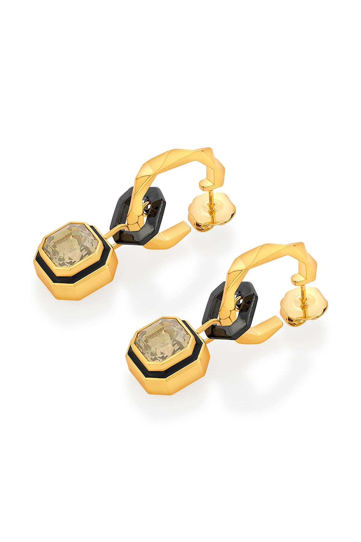 Gold Plated Crystal Enameled Dangler Earrings