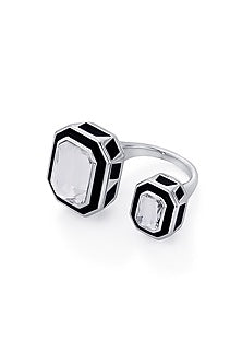 Black Rhodium Finish White Crystal Enameled Ring