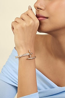 Gold Plated Mirror Tennis Cross Front Open Cuff