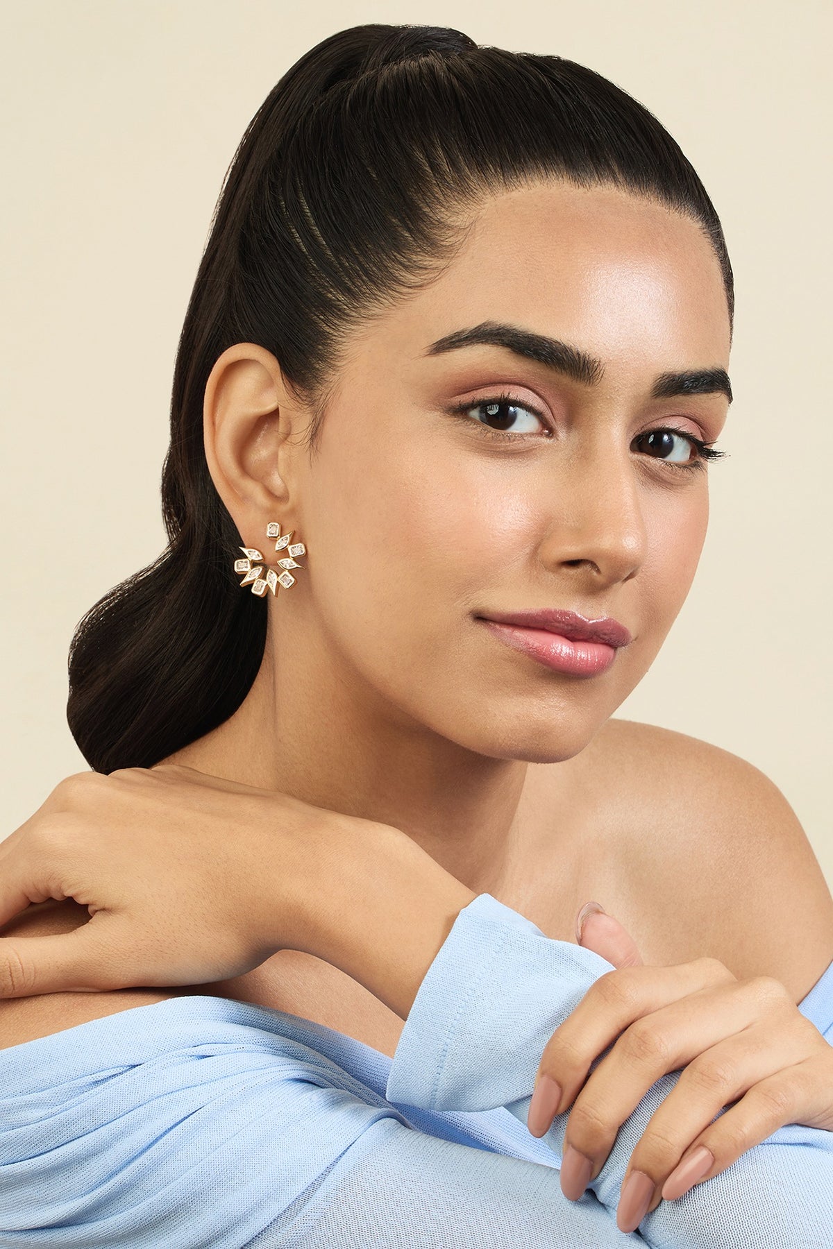Gold Plated Mirror Tennis Stud Earrings