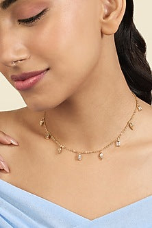 Gold Plated Mirror Tennis Charm Choker Necklace