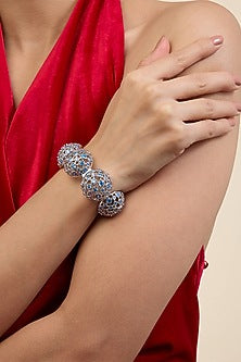 Gold Plated Blue Crystal Open Ball Cuff