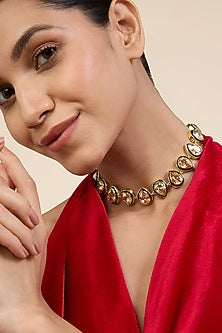 Gold Plated Crystal Enameled Choker Necklace