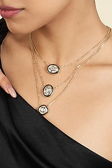 Gold Plated White Crystal Enameled Layered Necklace
