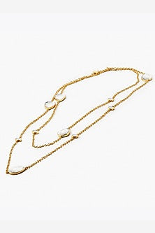 Gold Finish Mirror Long Necklace