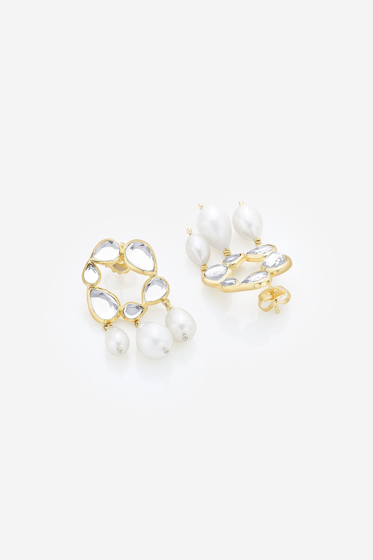 Gold Finish Mirror & Pearl Dangler Earrings