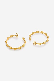 Gold Finish Synthetic Stone Hoop Earrings