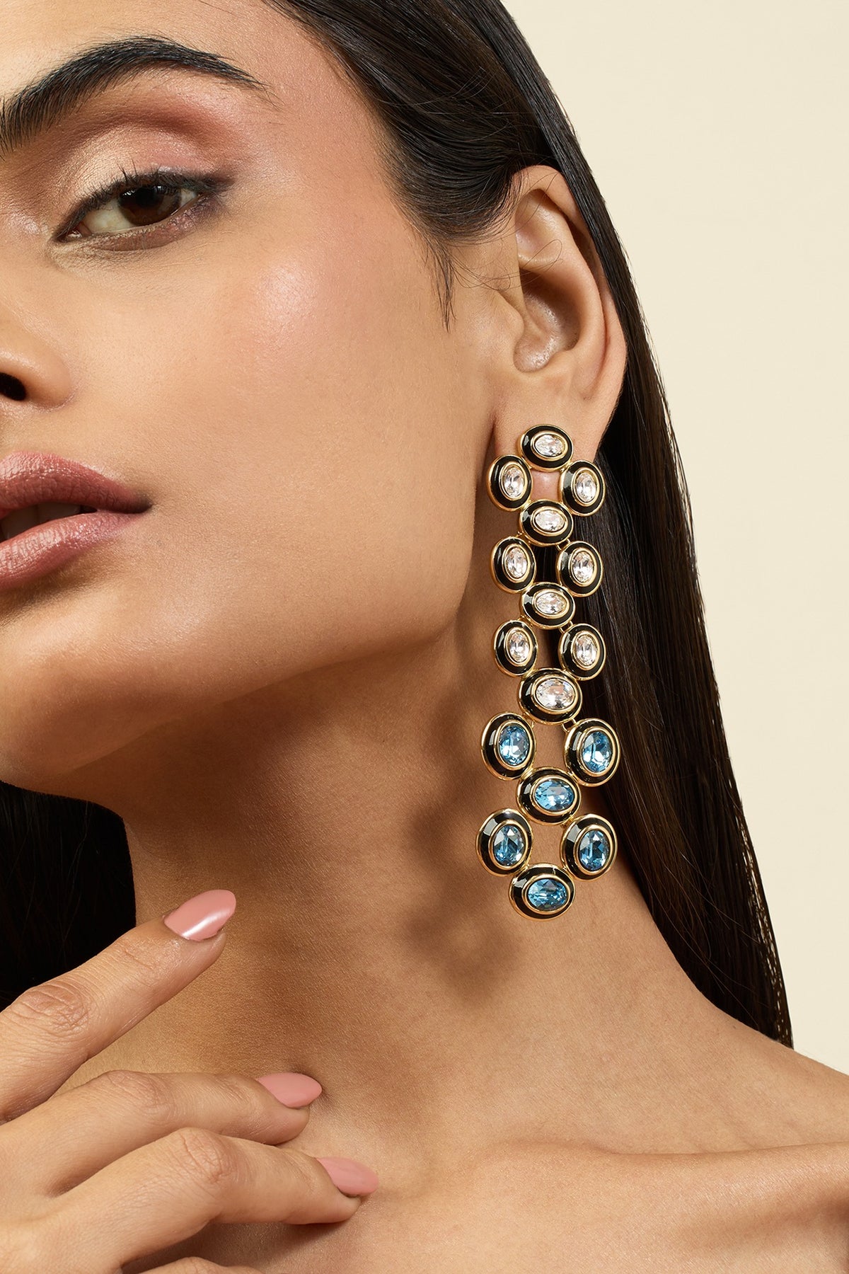 Gold Plated Aqua Cove Crystal Enameled Dangler Earrings