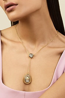 Gold Plated Resin & White Crystal Enamelled Drop Necklace