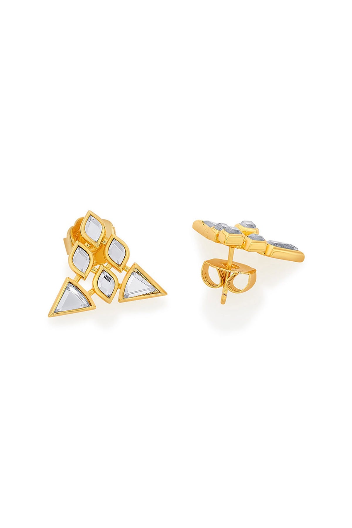 Gold Finish Mirror Stud Earrings