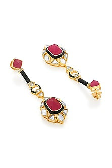 Gold Finish Polki Cut Mirror Dangler Earrings