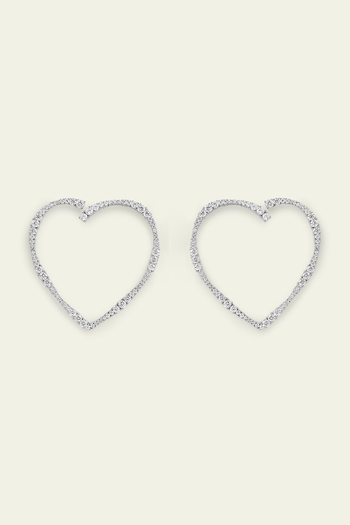 White Rhodium Finish CZ Heart Stud Earrings