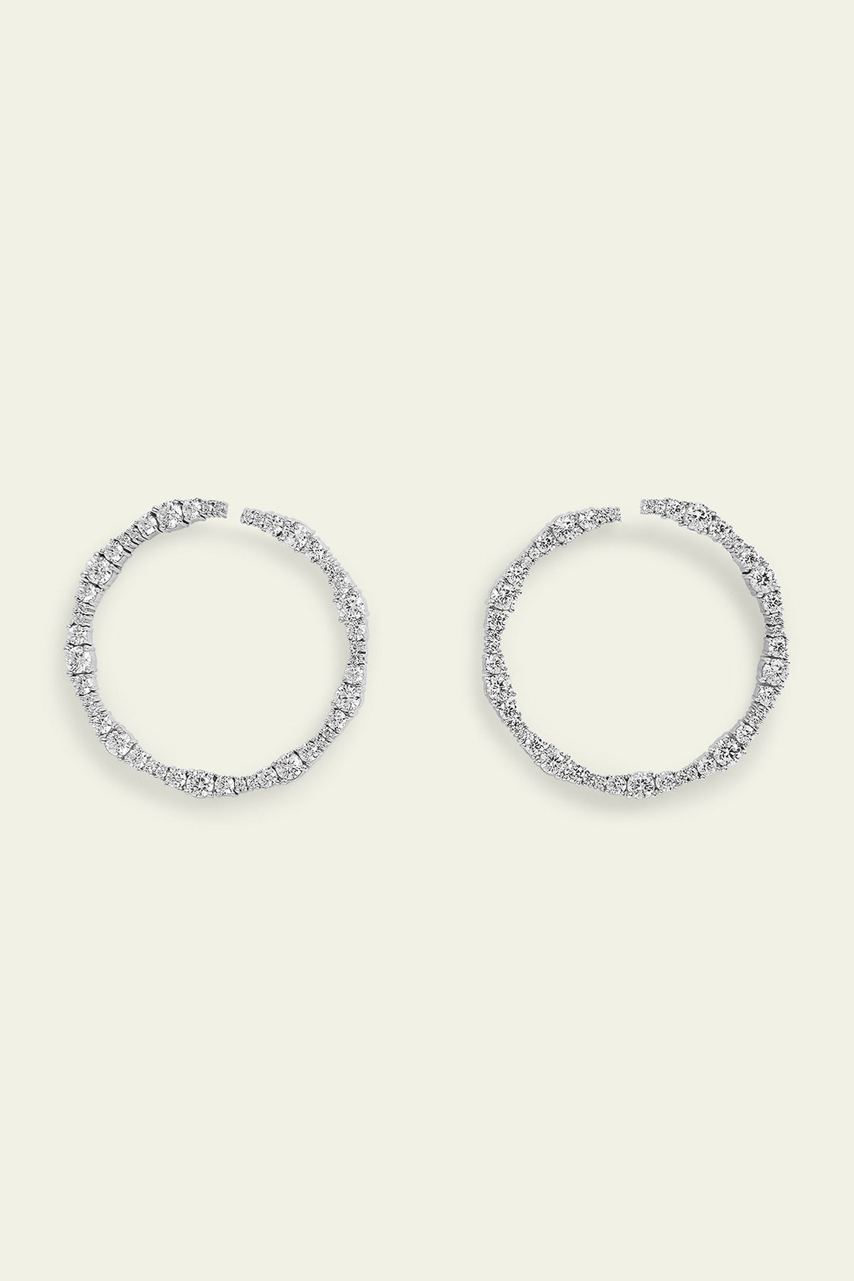 White Rhodium Finish CZ Heart Hoop Earrings