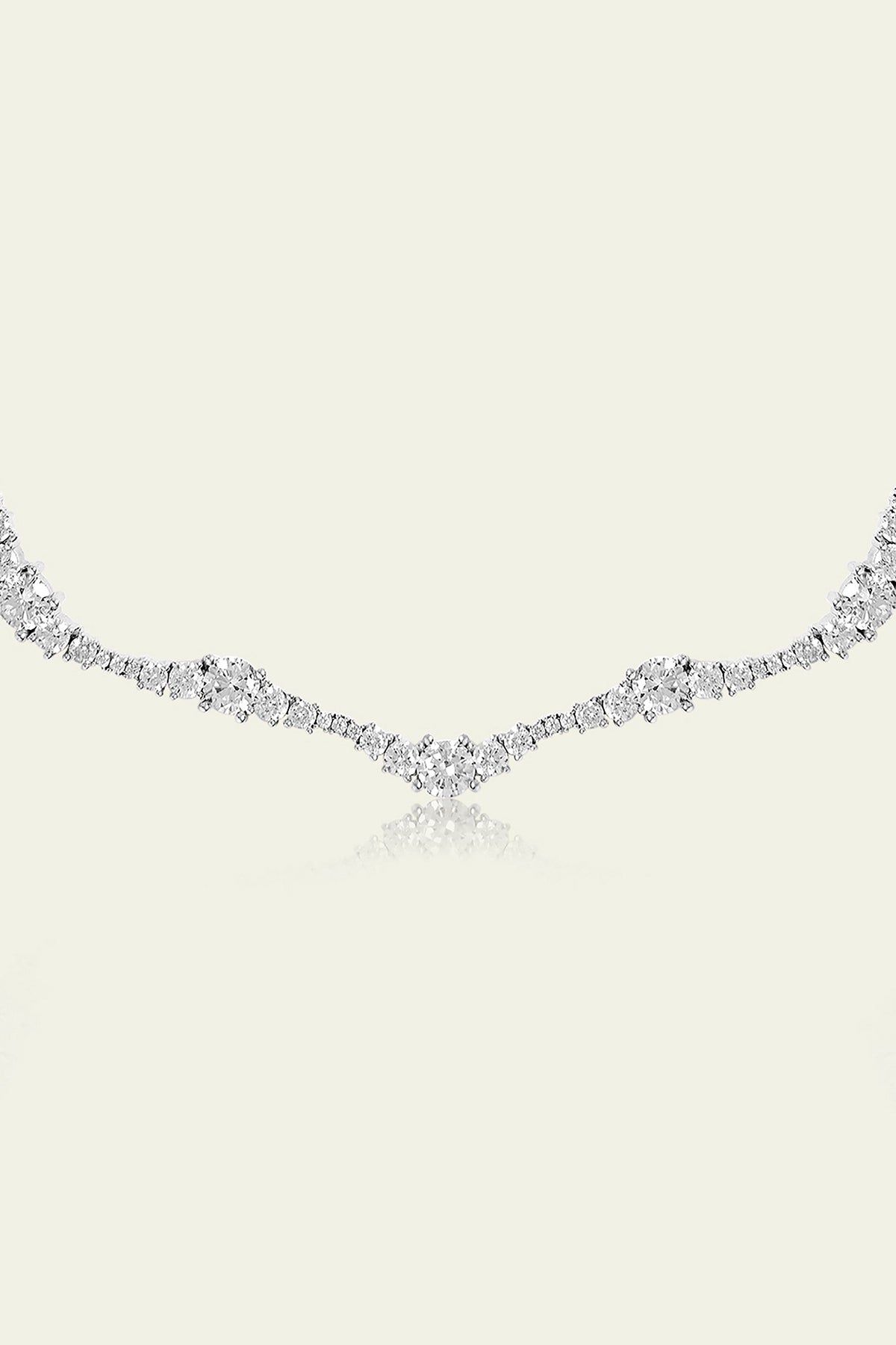White Rhodium Finish CZ Wave Choker Necklace