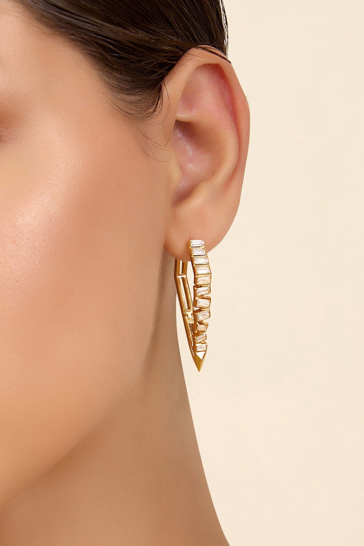 Gold Plated CZ Spiked Hoop Earrings