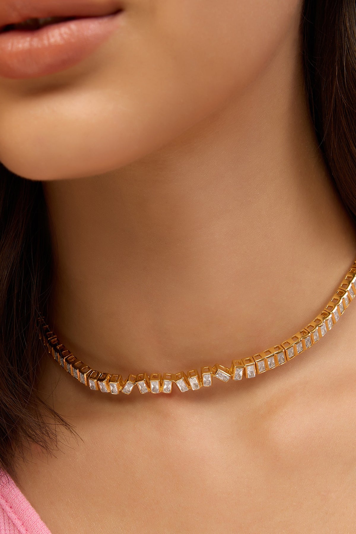 Gold Plated CZ Abstract Choker Necklace
