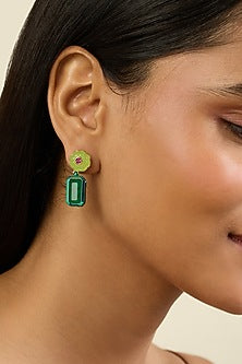 Gold Plated Green Doublet Stone & Crystal Dangler Earrings