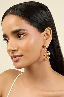 Gold Plated Pink Crystal & Zircon Hoop Earrings