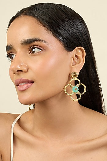 Gold Plated Turquoise Stone Dangler Earrings