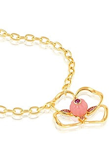Gold Plated Crystal Zirconia & Pink Stone Pendant Necklace