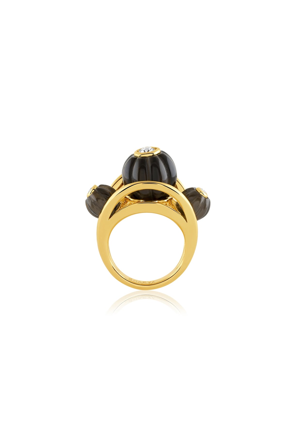 Gold Plated Crystal Zirconia & Black Stone Ring