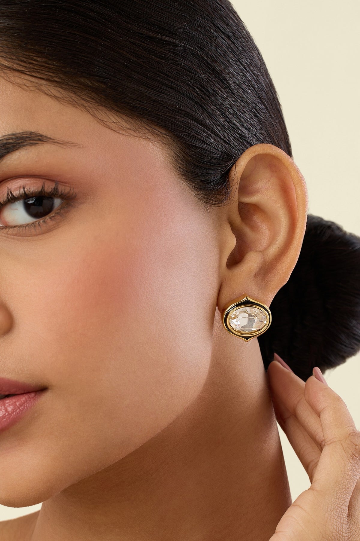 Gold Plated White Crystal Stud Earrings