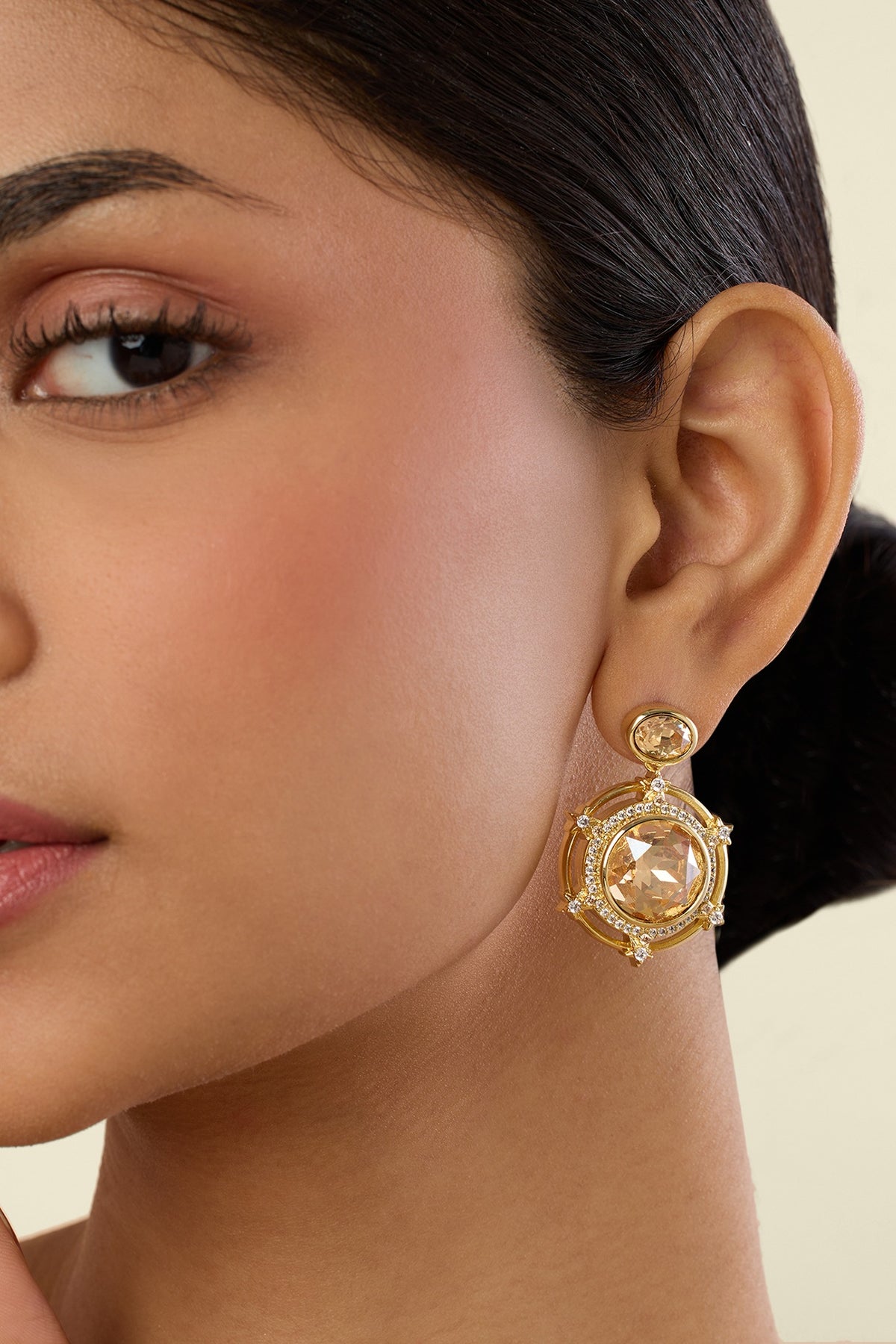 Gold Plated Yellow Crystal Dangler Earrings