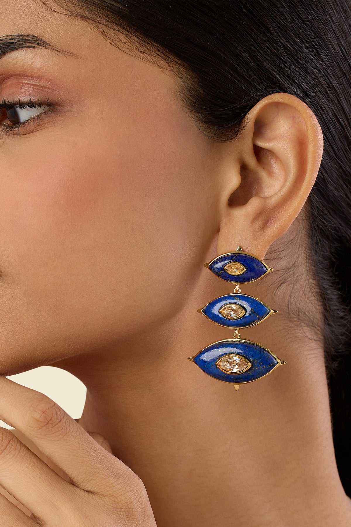 Gold Plated Blue Crystal Dangler Earrings