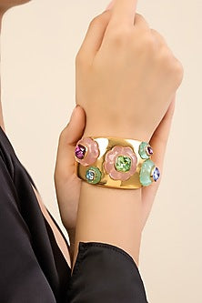 Gold Plated Multi-Colored Crystal Resin Statement Cuff