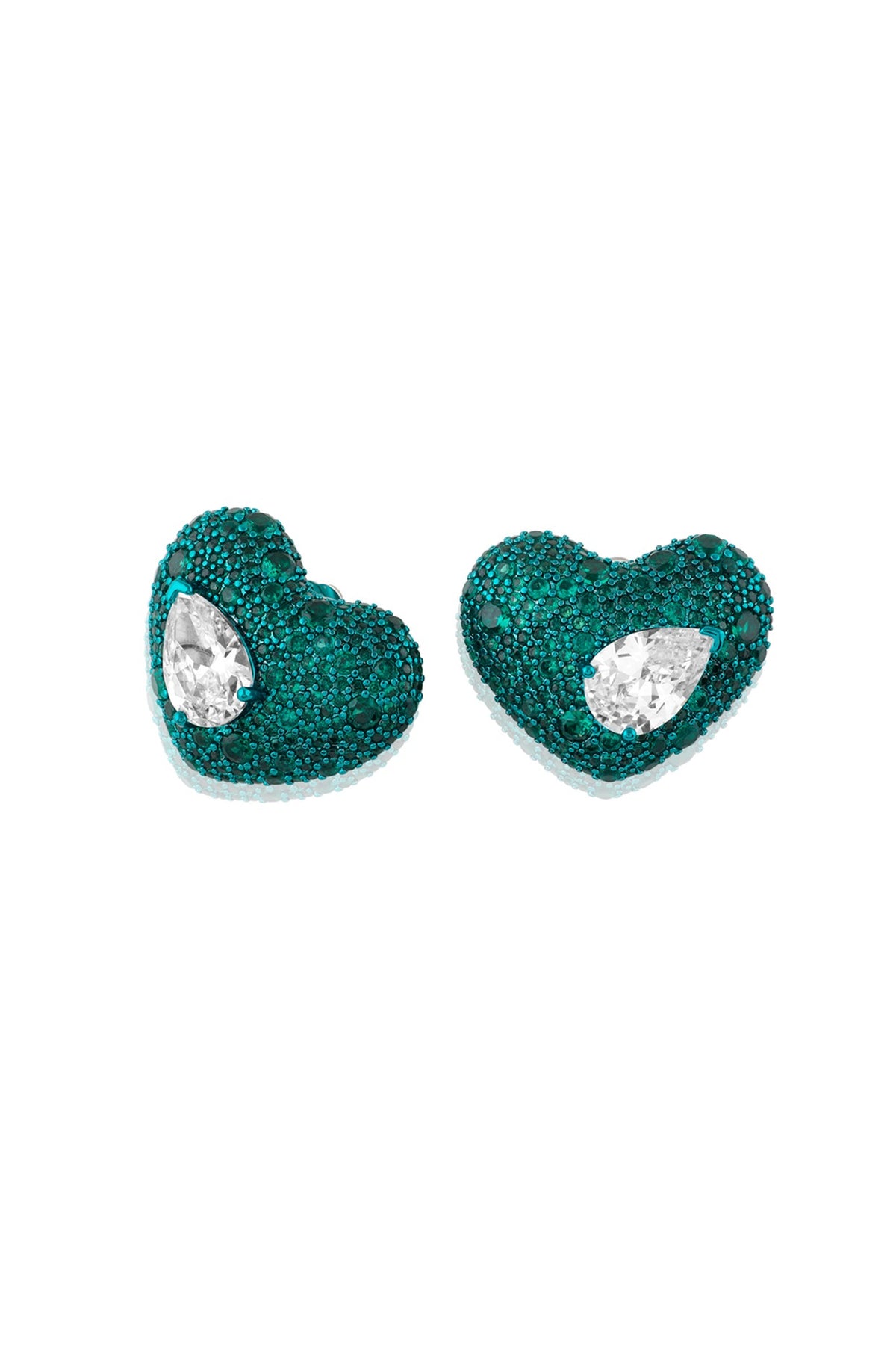 Gold Finish Green & White CZ Stone Stud Earrings