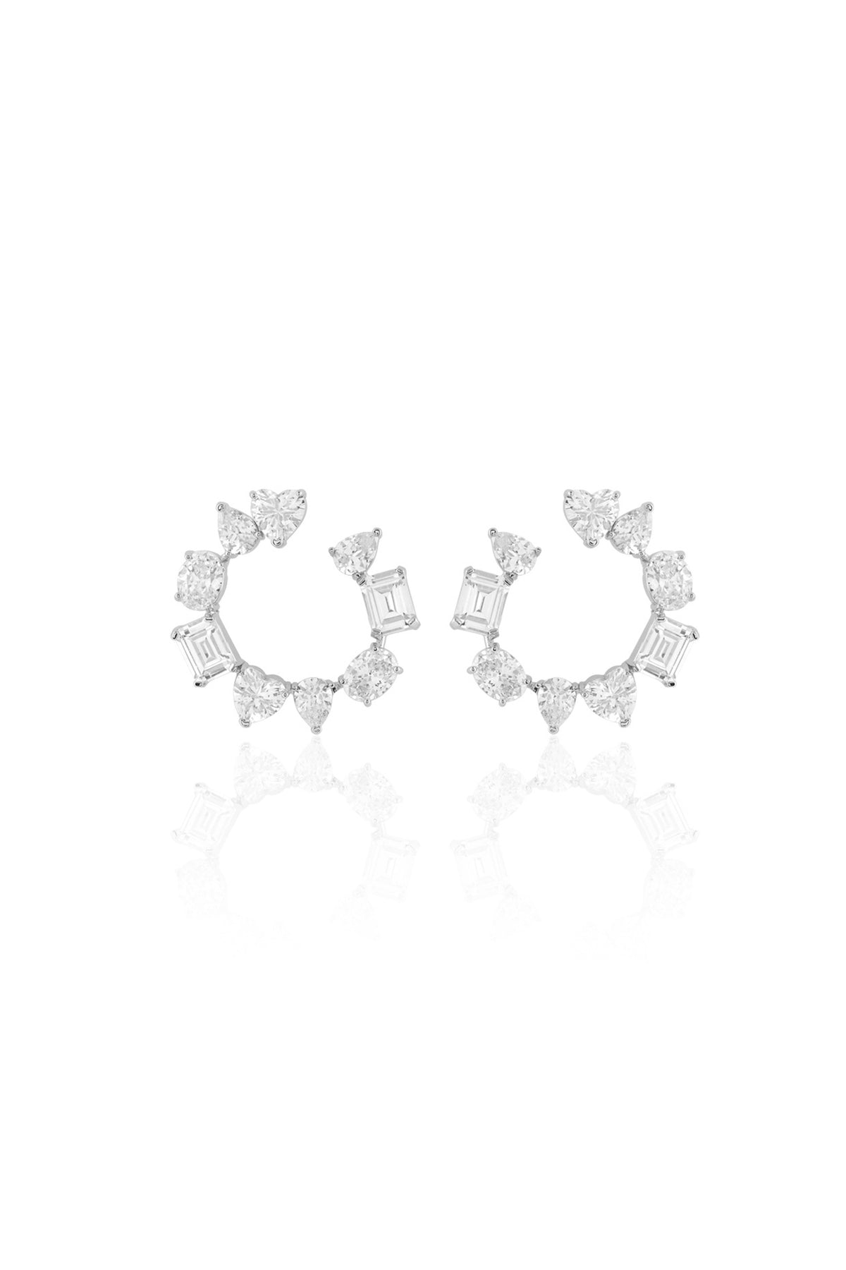 White Rhodium Finish Faceted Stone Stud Earrings