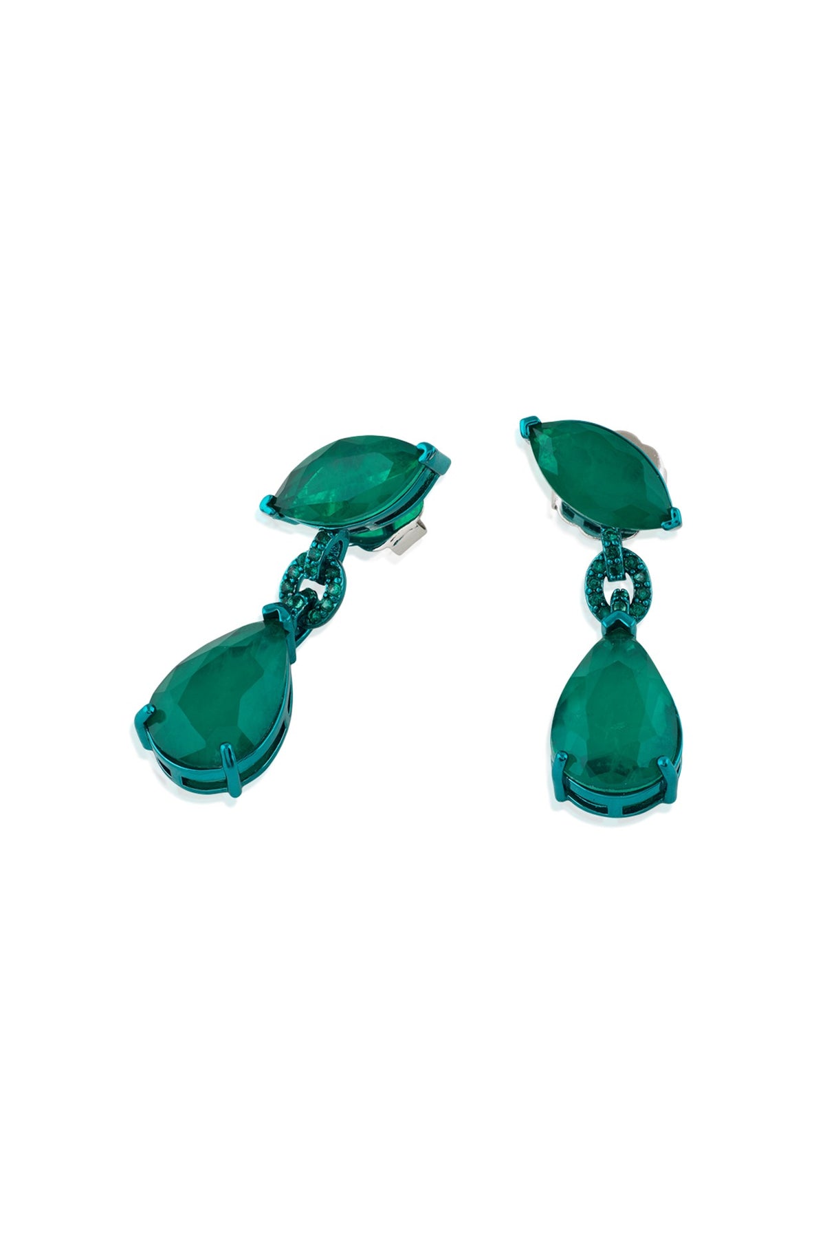 White Rhodium Finish Emerald Doublet Dangler Earrings