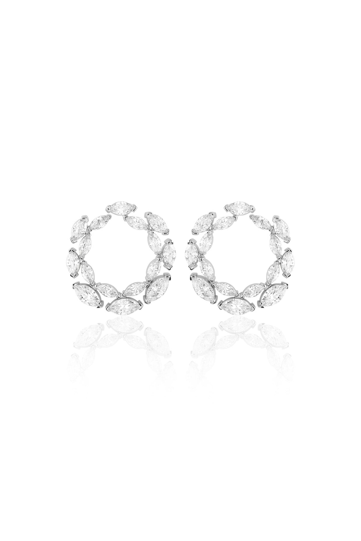 White Rhodium Finish Gem Stone Stud Earrings